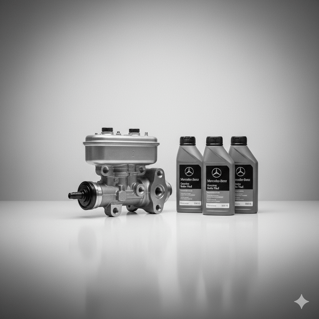 Car engine component with engine oil bottles on a reflective surface.
